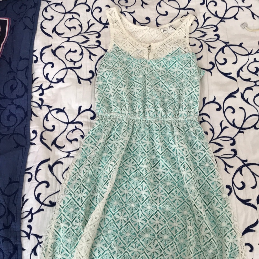 teal floral lace dress